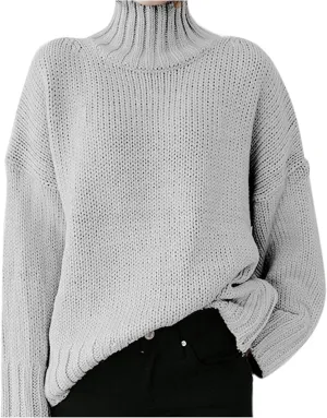iLH Womens Classic Turtlneck Sweaters Solid Color Chunky Pullover Sweaters For Women Fall Winter Cozy Leisure Sweaters