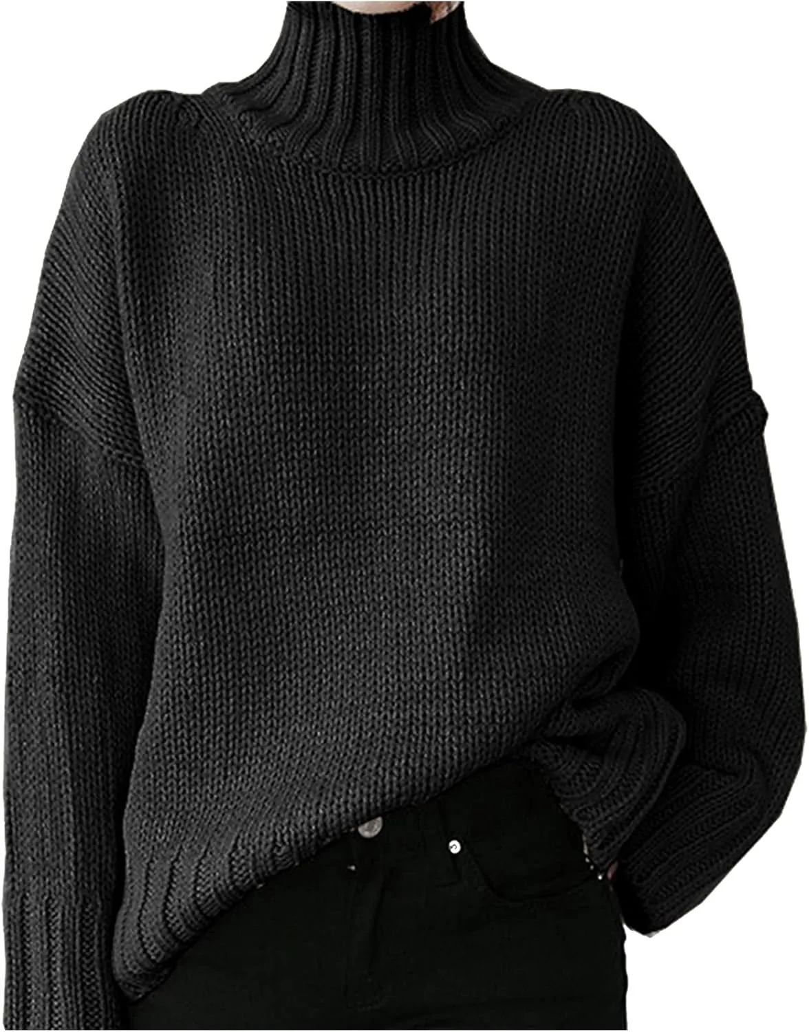 iLH Womens Classic Turtlneck Sweaters Solid Color Chunky Pullover Sweaters For Women Fall Winter Cozy Leisure Sweaters