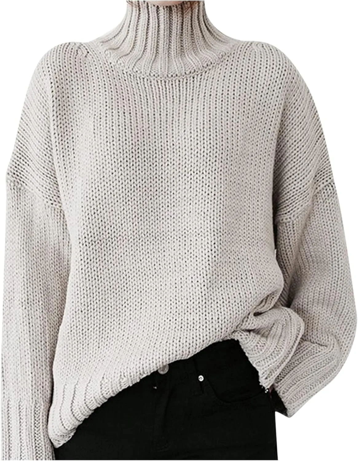 iLH Womens Classic Turtlneck Sweaters Solid Color Chunky Pullover Sweaters For Women Fall Winter Cozy Leisure Sweaters