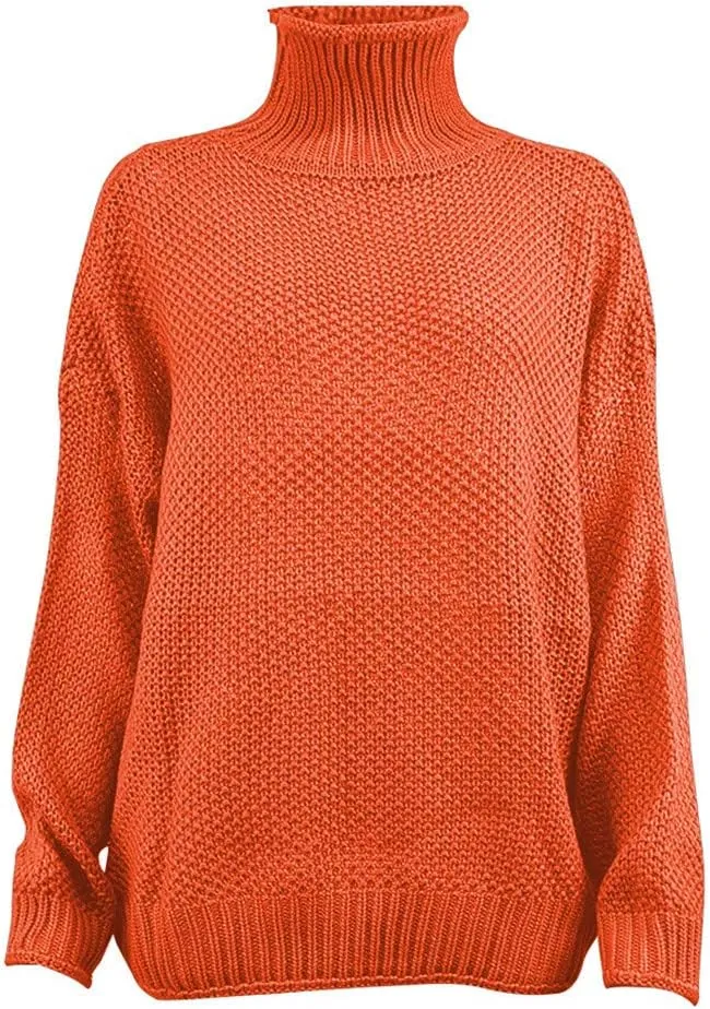 iLH Womens Oversized Sweaters Turtle Neck Solid Color Chunky Pullover Sweaters Fall Winter Cozy Boyfriend Sweaters Loose Fit