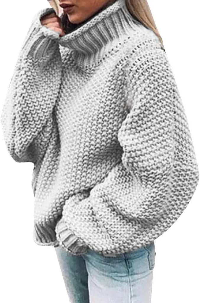 iLH Womens Oversized Sweaters Turtle Neck Solid Color Chunky Pullover Sweaters Fall Winter Cozy Boyfriend Sweaters Loose Fit