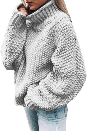 iLH Womens Oversized Sweaters Turtle Neck Solid Color Chunky Pullover Sweaters Fall Winter Cozy Boyfriend Sweaters Loose Fit