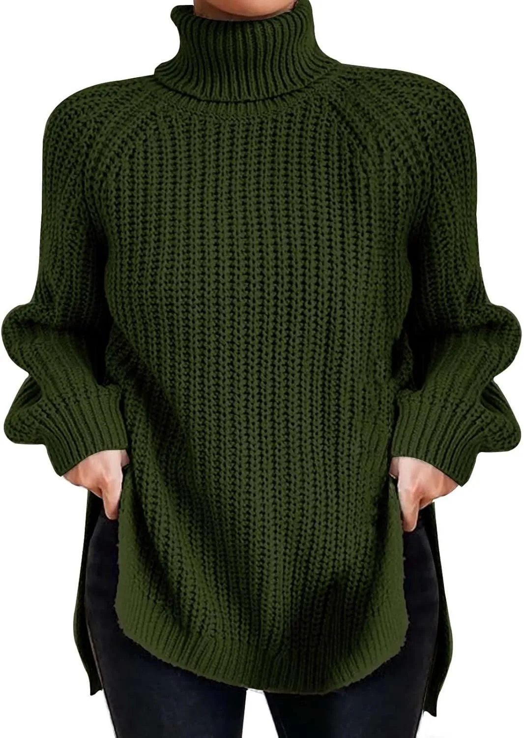 iLH Womens Turtleneck Sweaters Oversized Rib Knit Chunky Pullover Sweaters for Women Fall Winter Thermal Cozy Sweaters