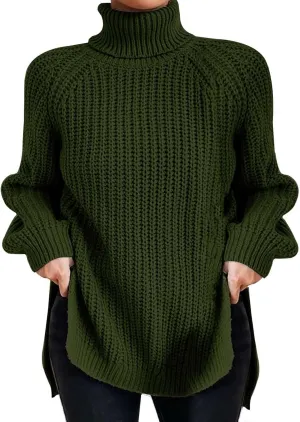 iLH Womens Turtleneck Sweaters Oversized Rib Knit Chunky Pullover Sweaters for Women Fall Winter Thermal Cozy Sweaters
