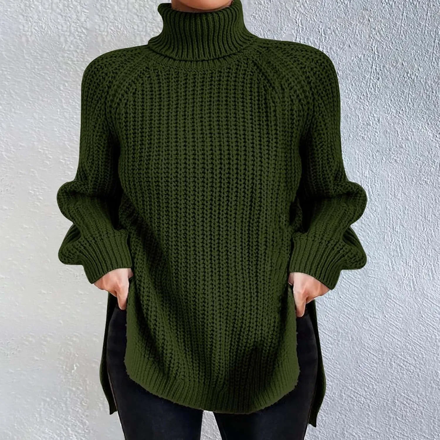 iLH Womens Turtleneck Sweaters Oversized Rib Knit Chunky Pullover Sweaters for Women Fall Winter Thermal Cozy Sweaters