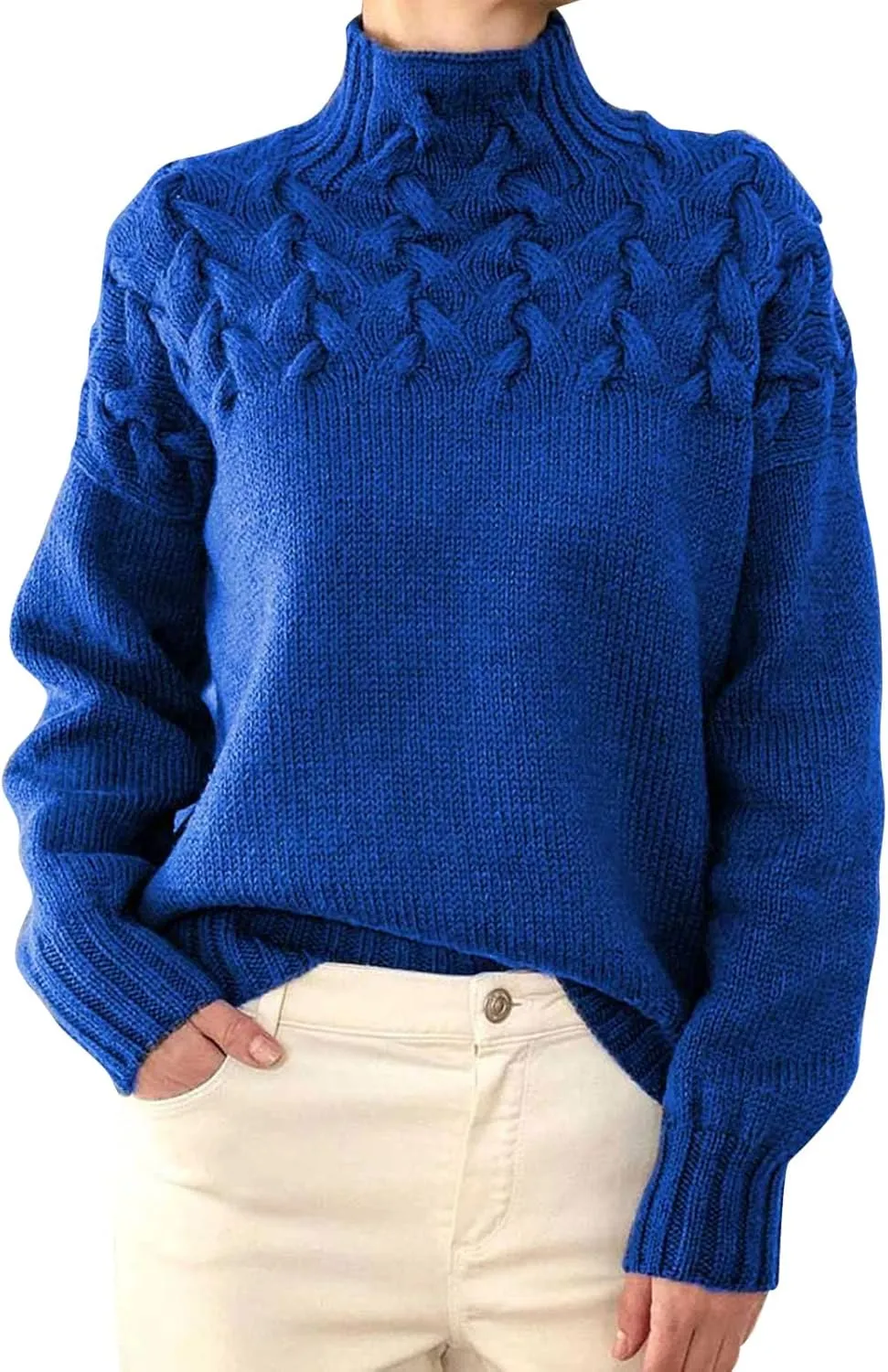 iLH Womens Turtleneck Sweaters Rib Knit Patchwork Chunky Pullover Sweaters for Women Fall Winter Leisure Sweaters Loose