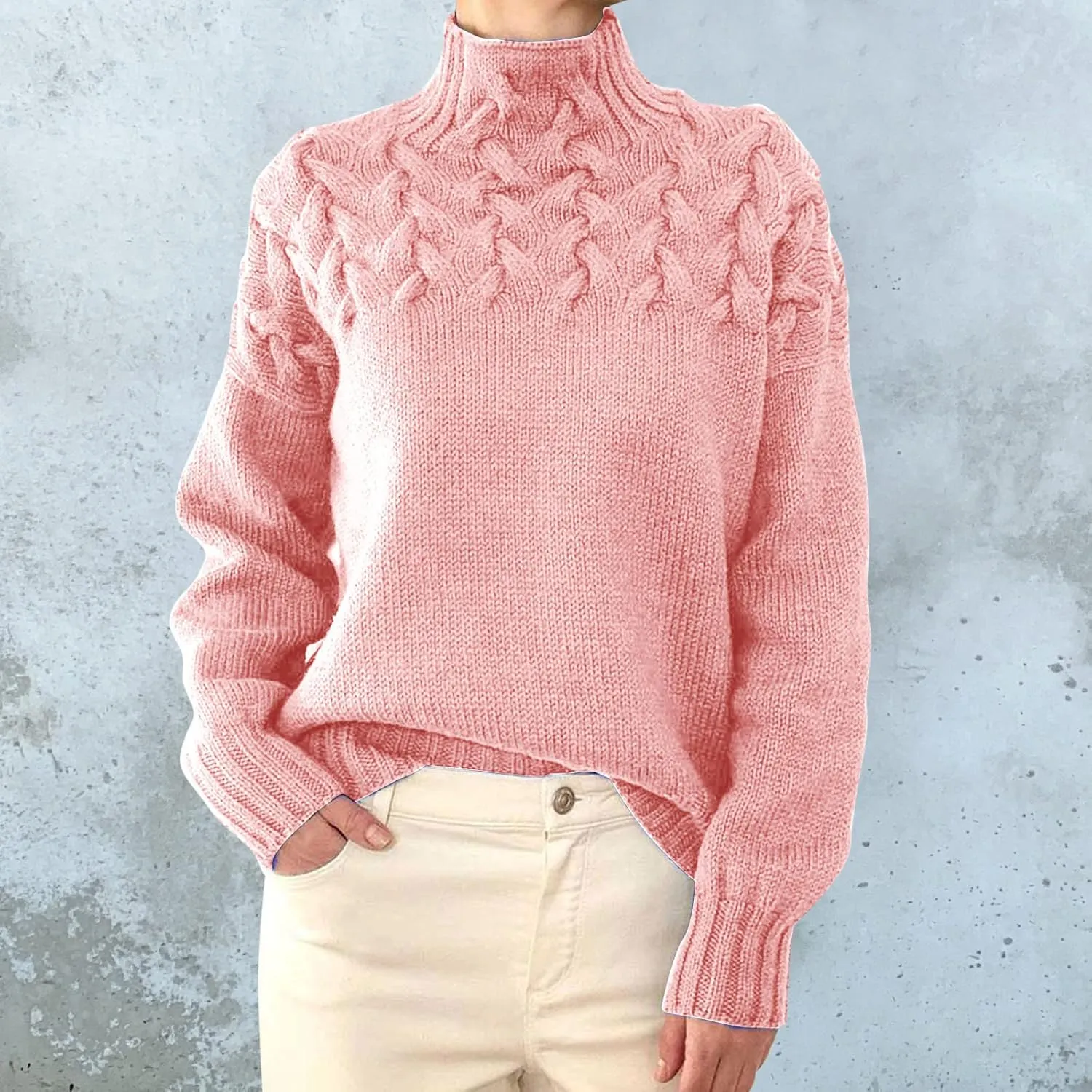 iLH Womens Turtleneck Sweaters Rib Knit Patchwork Chunky Pullover Sweaters for Women Fall Winter Leisure Sweaters Loose