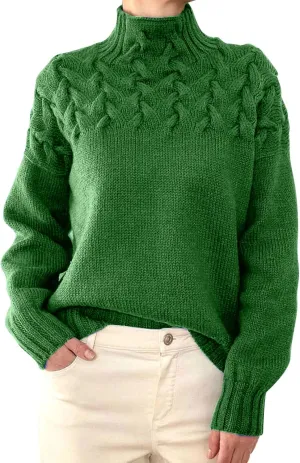 iLH Womens Turtleneck Sweaters Rib Knit Patchwork Chunky Pullover Sweaters for Women Fall Winter Leisure Sweaters Loose