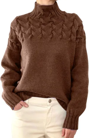 iLH Womens Turtleneck Sweaters Rib Knit Patchwork Chunky Pullover Sweaters for Women Fall Winter Leisure Sweaters Loose