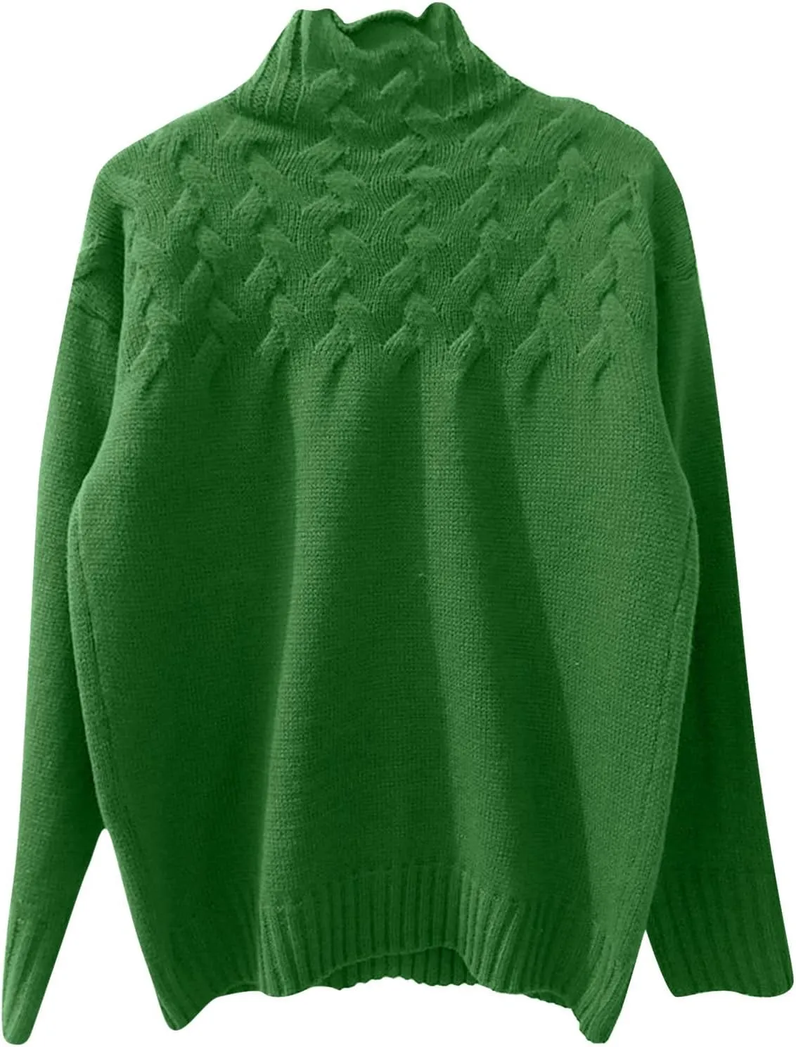 iLH Womens Turtleneck Sweaters Rib Knit Patchwork Chunky Pullover Sweaters for Women Fall Winter Leisure Sweaters Loose