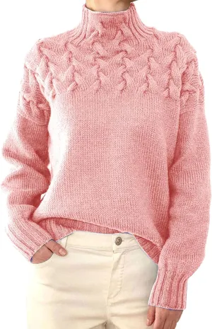 iLH Womens Turtleneck Sweaters Rib Knit Patchwork Chunky Pullover Sweaters for Women Fall Winter Leisure Sweaters Loose