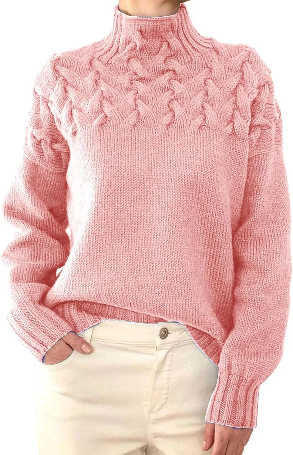 iLH Womens Turtleneck Sweaters Rib Knit Patchwork Chunky Pullover Sweaters for Women Fall Winter Leisure Sweaters Loose