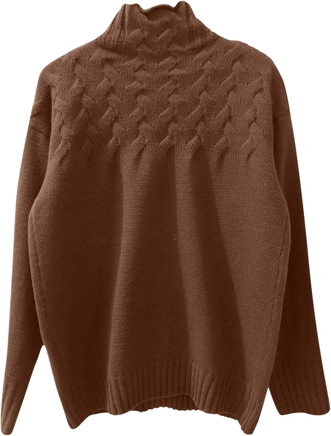 iLH Womens Turtleneck Sweaters Rib Knit Patchwork Chunky Pullover Sweaters for Women Fall Winter Leisure Sweaters Loose