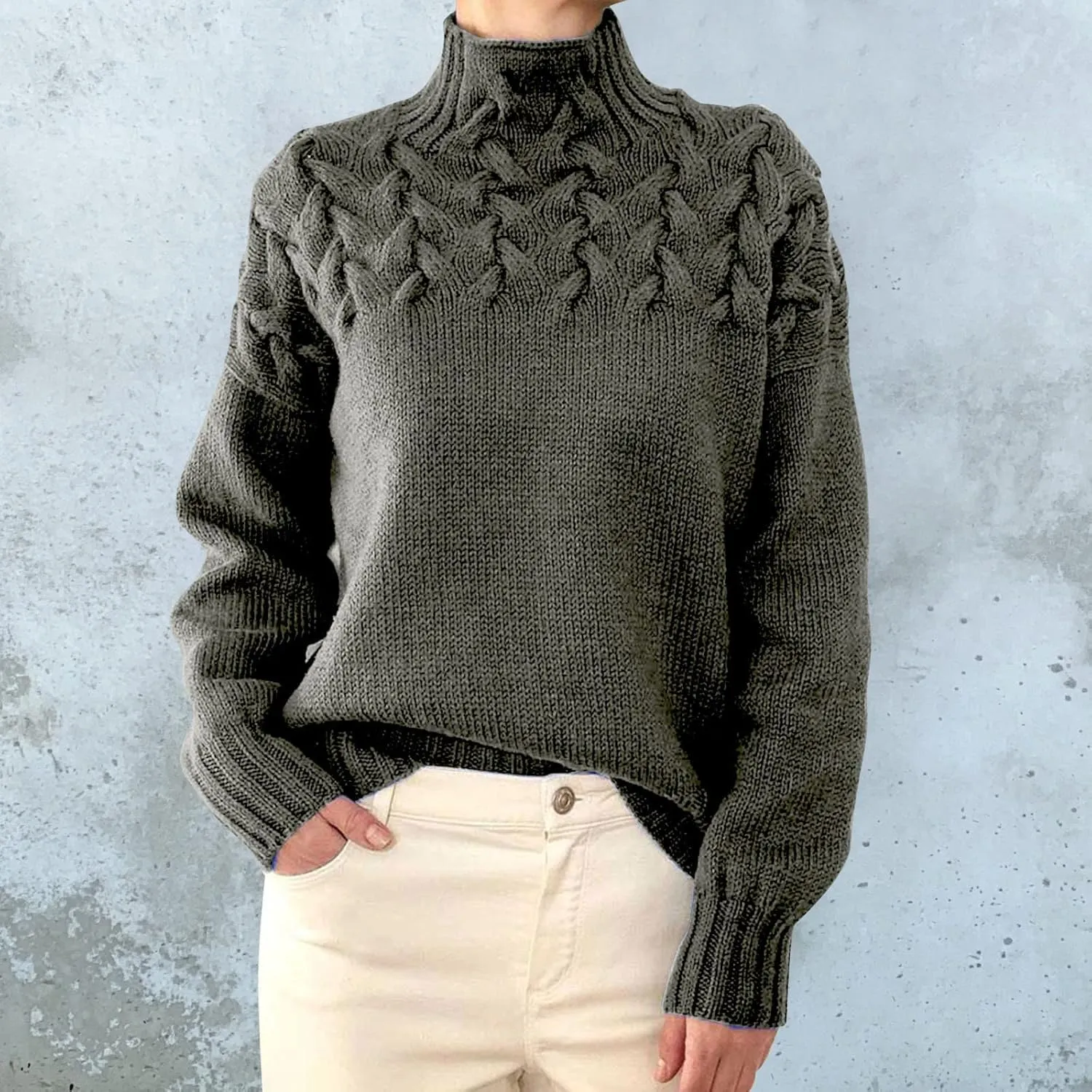 iLH Womens Turtleneck Sweaters Rib Knit Patchwork Chunky Pullover Sweaters for Women Fall Winter Leisure Sweaters Loose