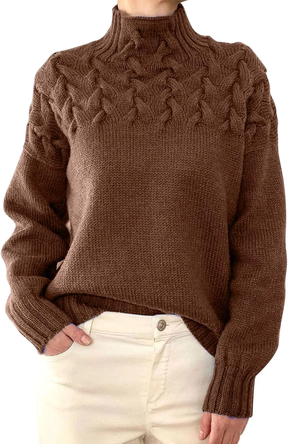 iLH Womens Turtleneck Sweaters Rib Knit Patchwork Chunky Pullover Sweaters for Women Fall Winter Leisure Sweaters Loose