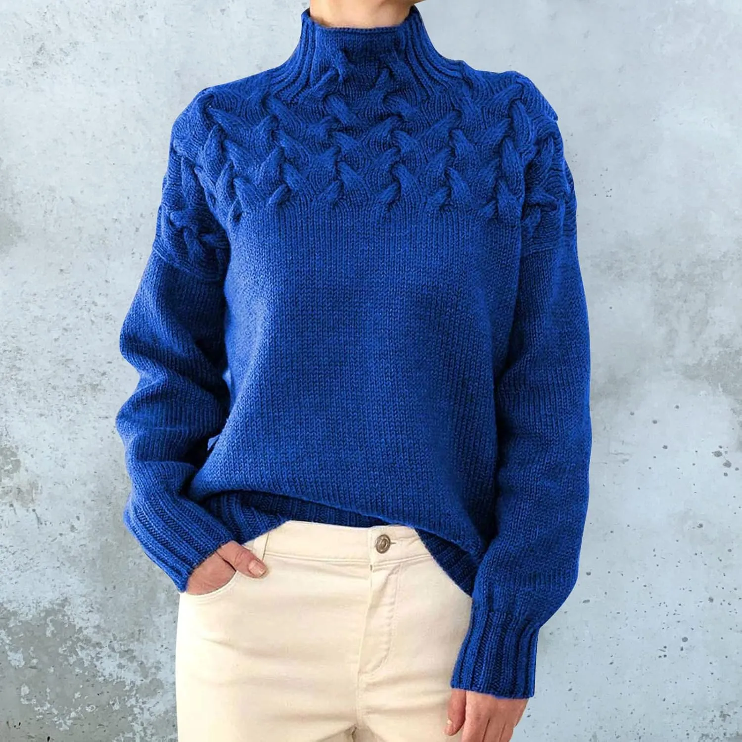 iLH Womens Turtleneck Sweaters Rib Knit Patchwork Chunky Pullover Sweaters for Women Fall Winter Leisure Sweaters Loose