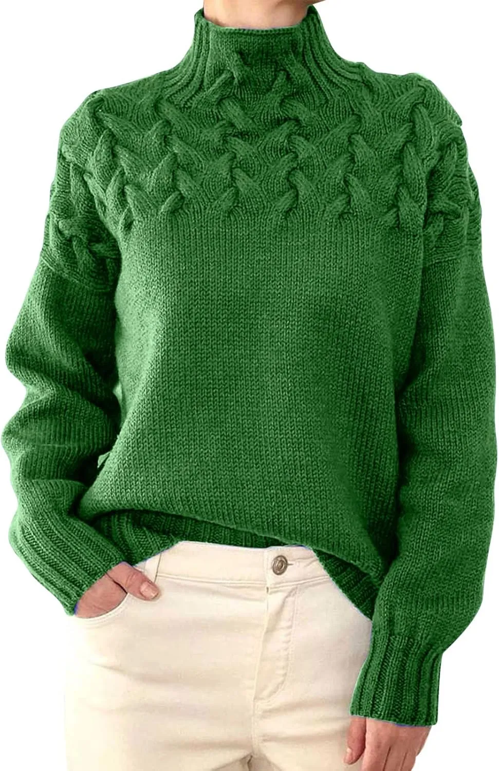iLH Womens Turtleneck Sweaters Rib Knit Patchwork Chunky Pullover Sweaters for Women Fall Winter Leisure Sweaters Loose