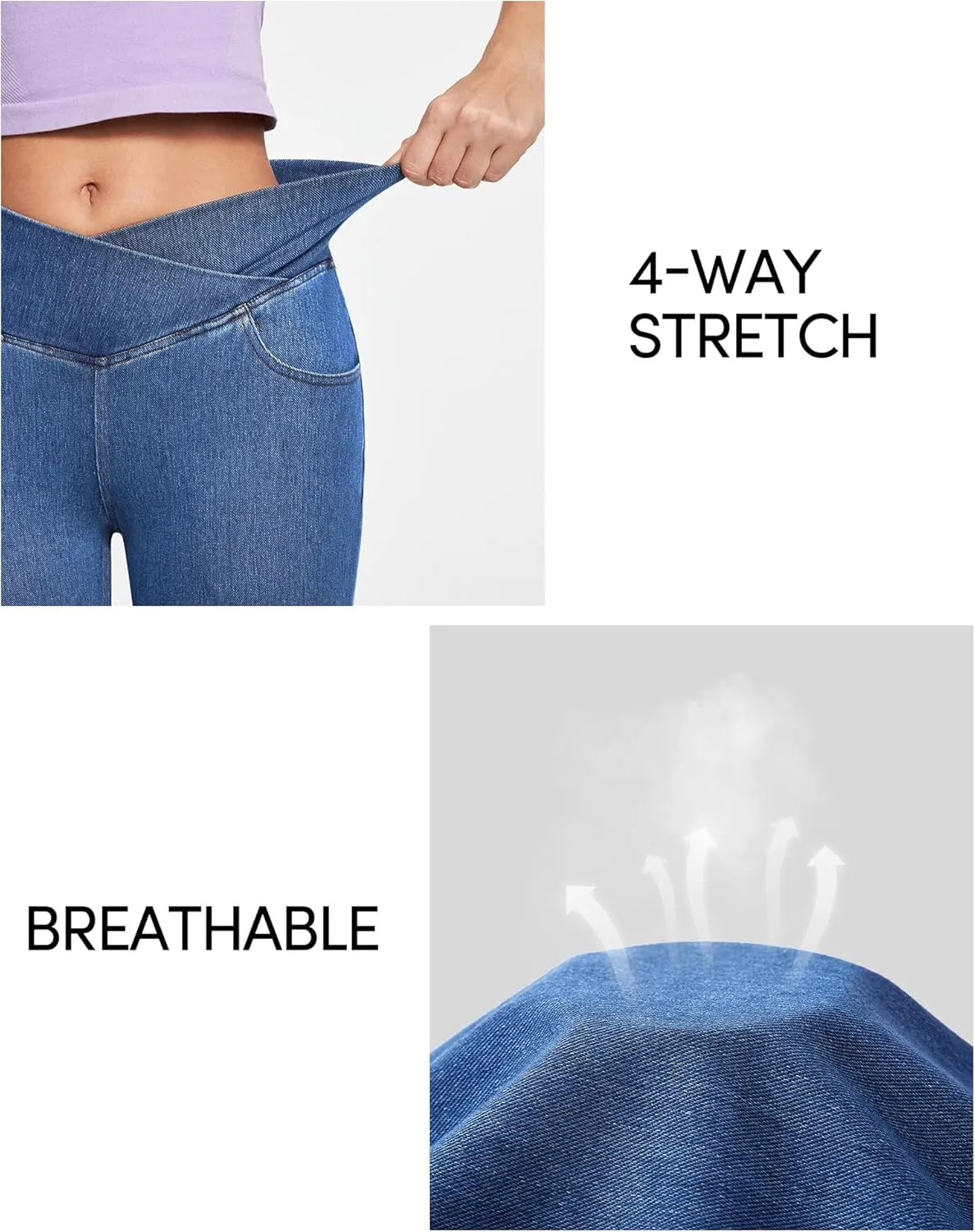 IUGA Bell Bottom Jeans for Women High Waisted Stretchy Flare Jeans Pull On Wide Leg Jeans V Cross Tummy Control Flare Pants