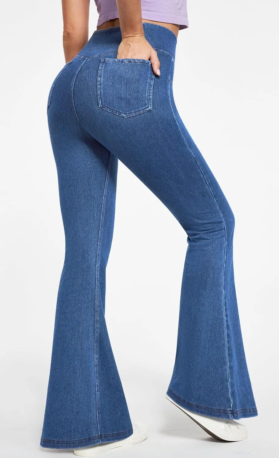 IUGA Bell Bottom Jeans for Women High Waisted Stretchy Flare Jeans Pull On Wide Leg Jeans V Cross Tummy Control Flare Pants
