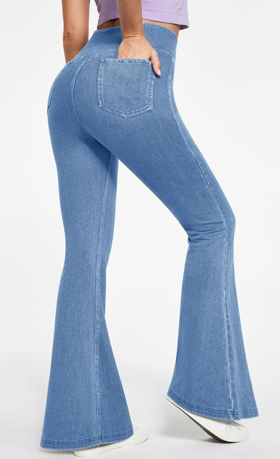 IUGA Bell Bottom Jeans for Women High Waisted Stretchy Flare Jeans Pull On Wide Leg Jeans V Cross Tummy Control Flare Pants