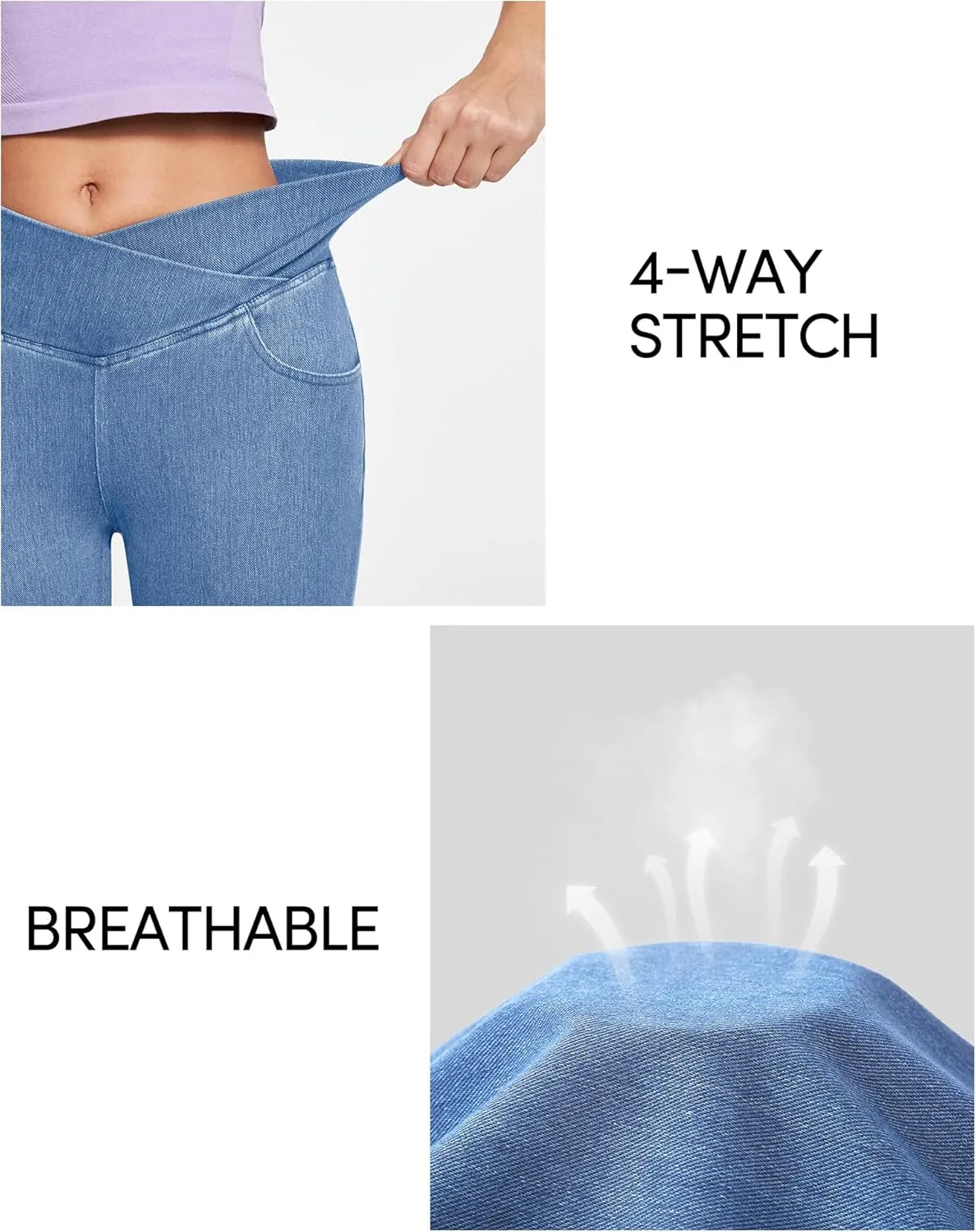 IUGA Bell Bottom Jeans for Women High Waisted Stretchy Flare Jeans Pull On Wide Leg Jeans V Cross Tummy Control Flare Pants