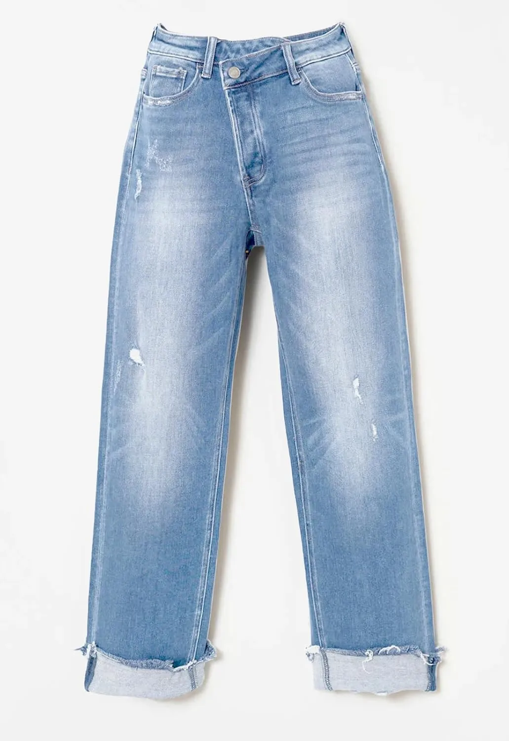 Jeans for Women Trendy High Waisted Corssover Boyfriend Jeans Distressed Stretchy Denim Pants