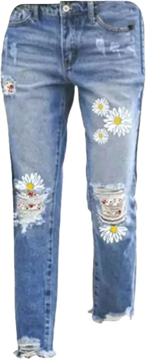 Jeans for Women Women Distressed Hem Washed Boyfriend Jeans Straight Leg Denim Pants on Pants