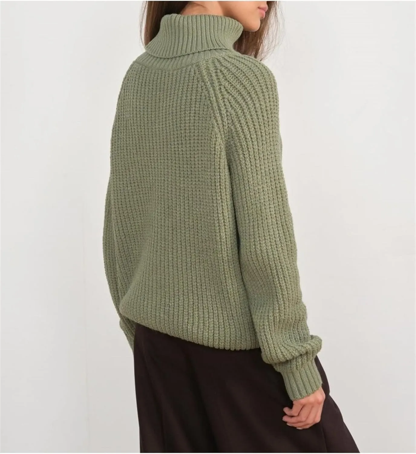 Jegsnoe Women Turtleneck Sweater Oversized Pullover Basic Warm Thick Pullovers Knitted Sweaters