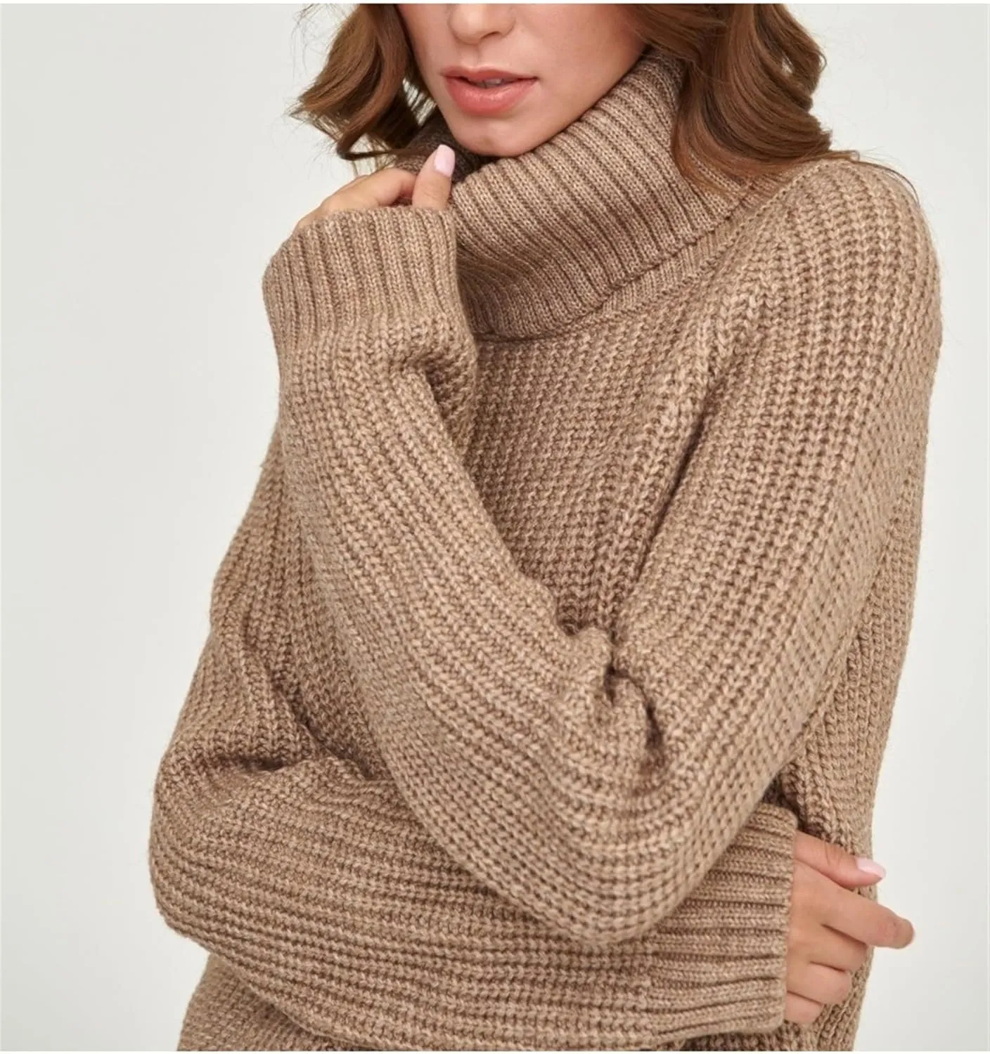 Jegsnoe Women Turtleneck Sweater Oversized Pullover Basic Warm Thick Pullovers Knitted Sweaters