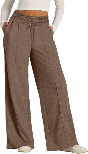 JiXiang Spring Pants for Women 2025 Casual Sweatpants Women Baggy Wide Leg Drawstring Straight Leg High Waist Joggers Trouser