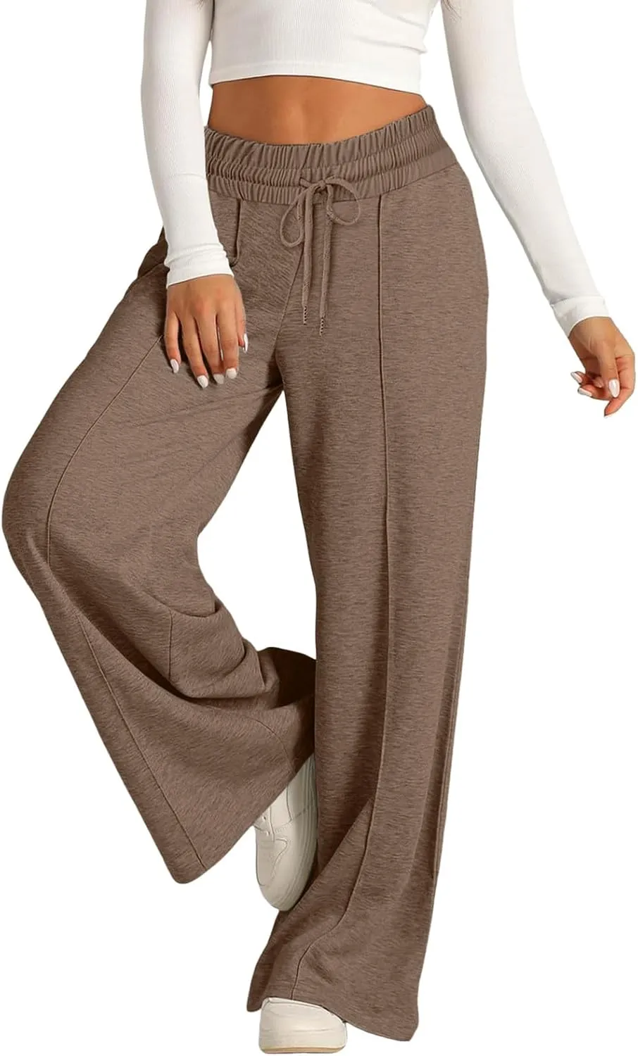 JiXiang Spring Pants for Women 2025 Casual Sweatpants Women Baggy Wide Leg Drawstring Straight Leg High Waist Joggers Trouser