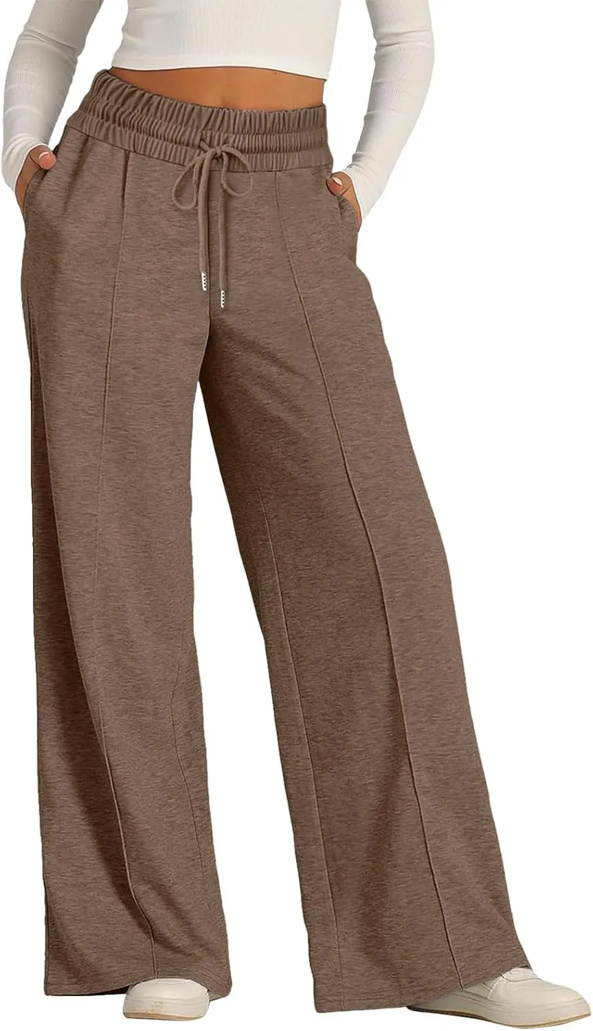 JiXiang Spring Pants for Women 2025 Casual Sweatpants Women Baggy Wide Leg Drawstring Straight Leg High Waist Joggers Trouser