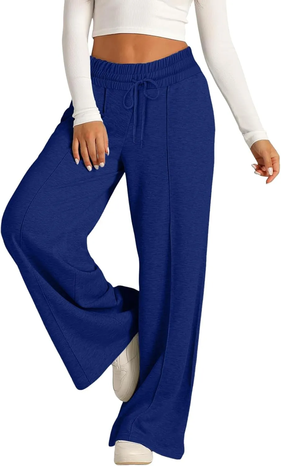 JiXiang Spring Pants for Women 2025 Casual Sweatpants Women Baggy Wide Leg Drawstring Straight Leg High Waist Joggers Trouser