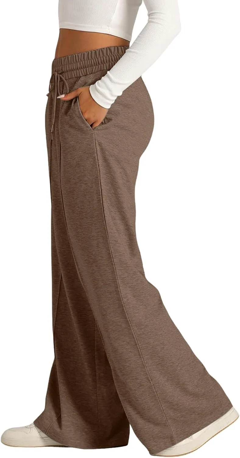 JiXiang Spring Pants for Women 2025 Casual Sweatpants Women Baggy Wide Leg Drawstring Straight Leg High Waist Joggers Trouser