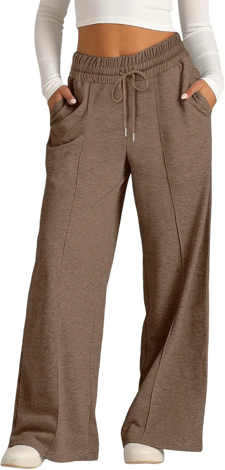 JiXiang Spring Pants for Women 2025 Casual Sweatpants Women Baggy Wide Leg Drawstring Straight Leg High Waist Joggers Trouser