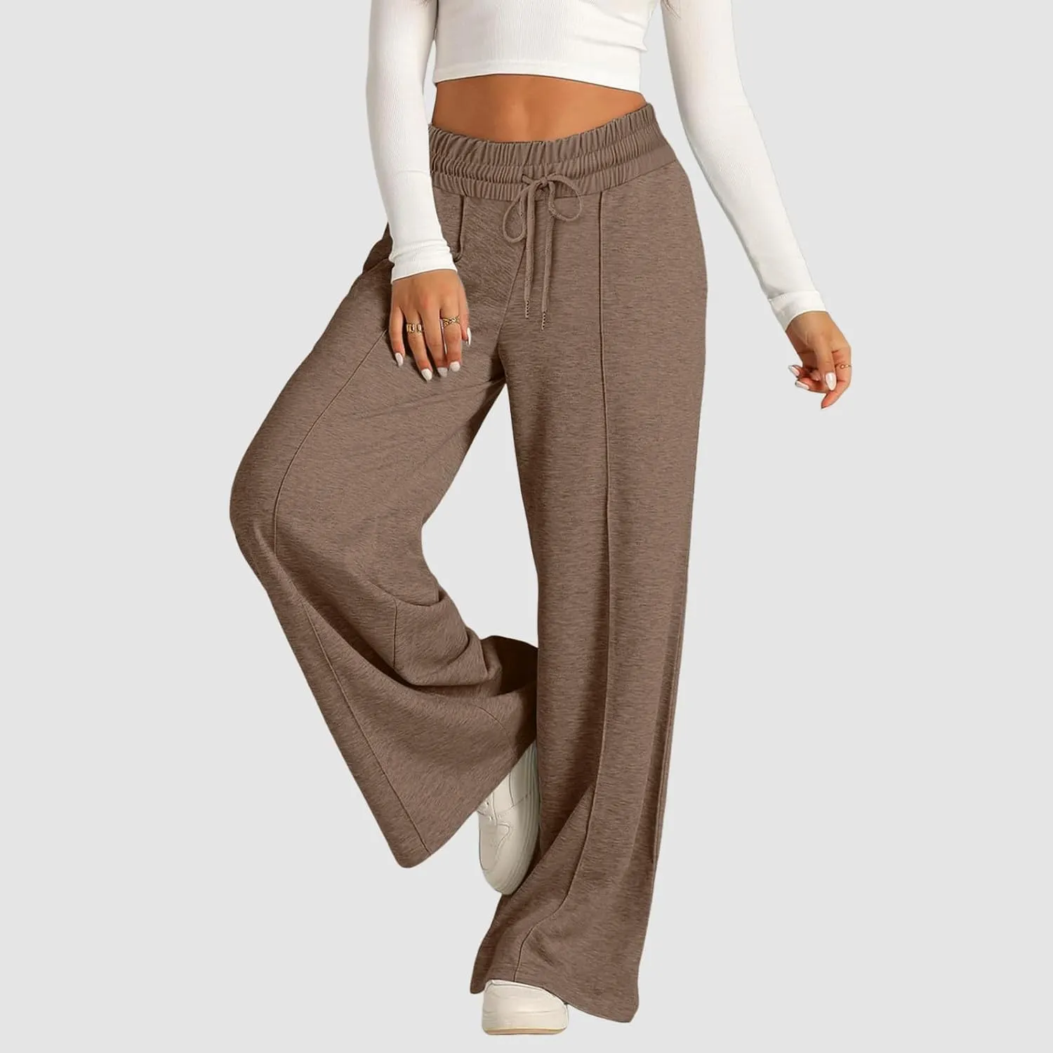 JiXiang Spring Pants for Women 2025 Casual Sweatpants Women Baggy Wide Leg Drawstring Straight Leg High Waist Joggers Trouser