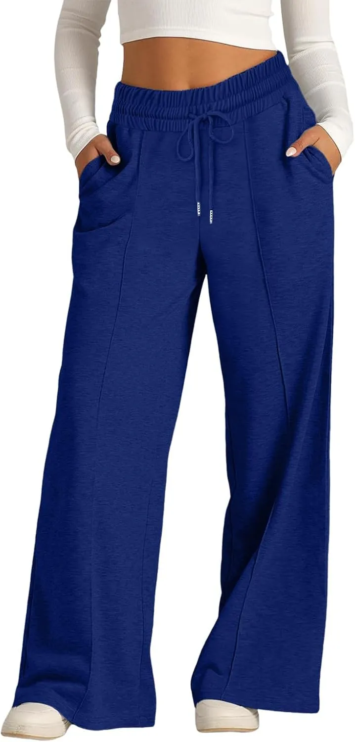JiXiang Spring Pants for Women 2025 Casual Sweatpants Women Baggy Wide Leg Drawstring Straight Leg High Waist Joggers Trouser