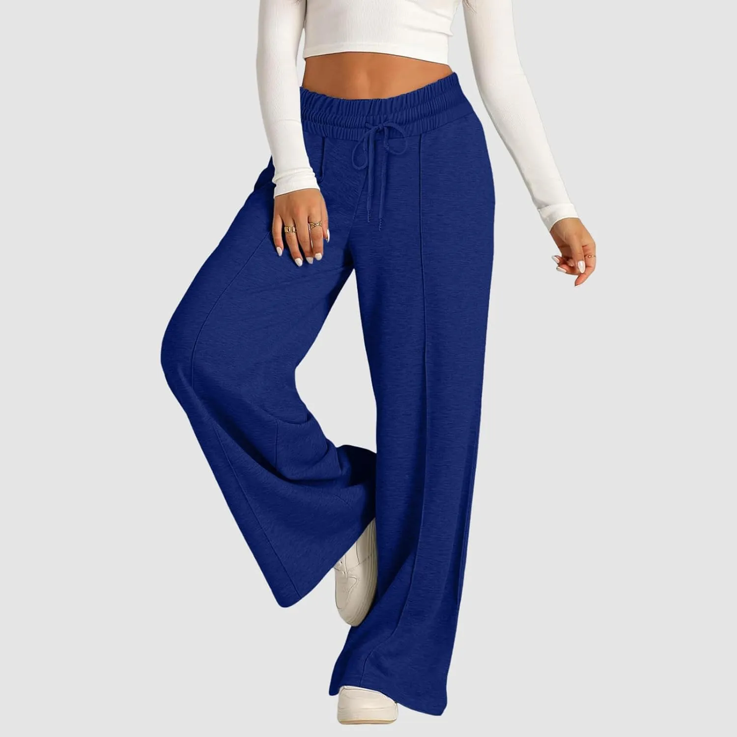 JiXiang Spring Pants for Women 2025 Casual Sweatpants Women Baggy Wide Leg Drawstring Straight Leg High Waist Joggers Trouser