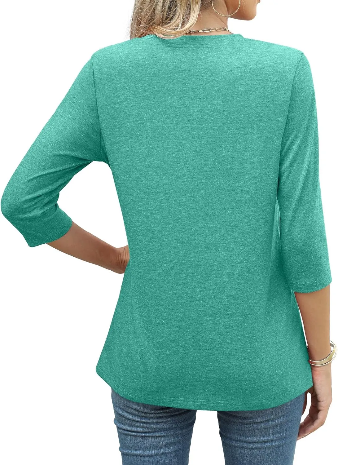 JomeDesign 3/4 Length Sleeve Womens Tops Round Neck Casual Tunic Tops Pleated Shirts Dressy