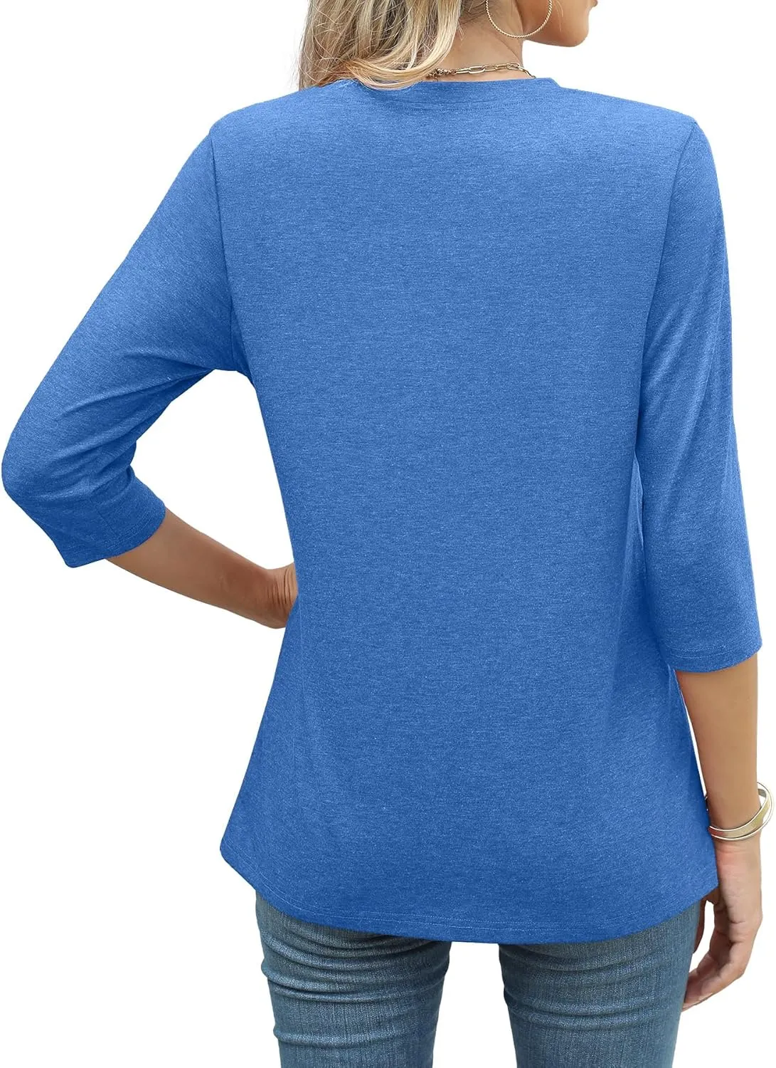 JomeDesign 3/4 Length Sleeve Womens Tops Round Neck Casual Tunic Tops Pleated Shirts Dressy