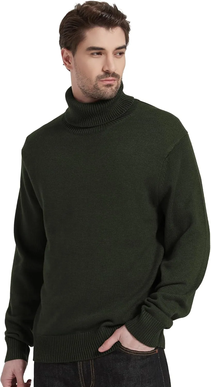 Kallspin Men's Turtleneck Sweaters Wool Blend Mid-Weight Highneck Pullover Sweaters