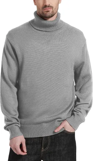 Kallspin Men's Turtleneck Sweaters Wool Blend Mid-Weight Highneck Pullover Sweaters