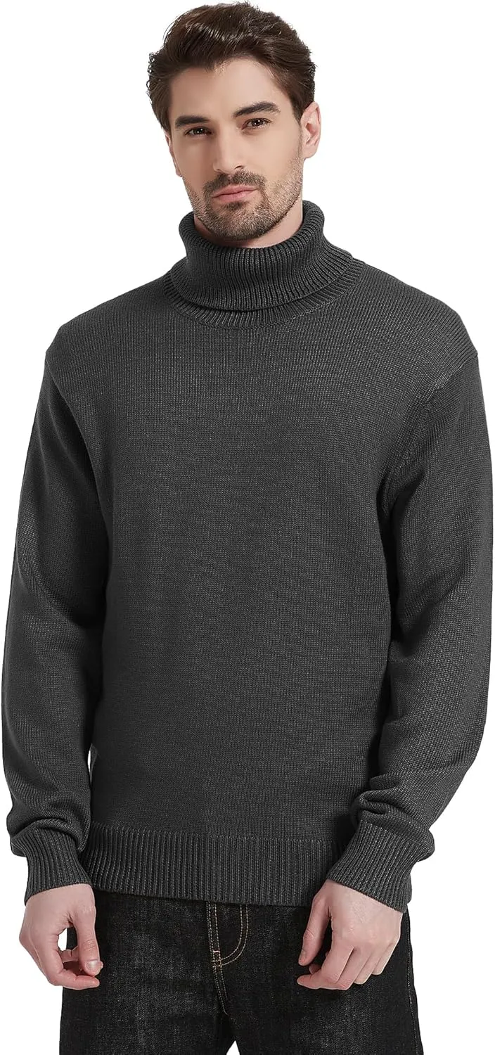 Kallspin Men's Turtleneck Sweaters Wool Blend Mid-Weight Highneck Pullover Sweaters