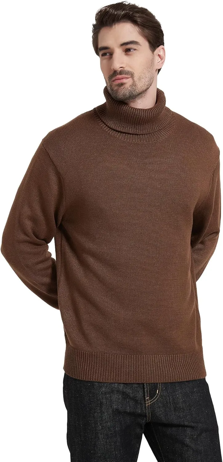 Kallspin Men's Turtleneck Sweaters Wool Blend Mid-Weight Highneck Pullover Sweaters