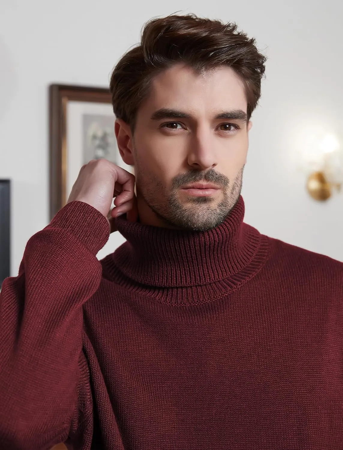 Kallspin Men's Turtleneck Sweaters Wool Blend Mid-Weight Highneck Pullover Sweaters