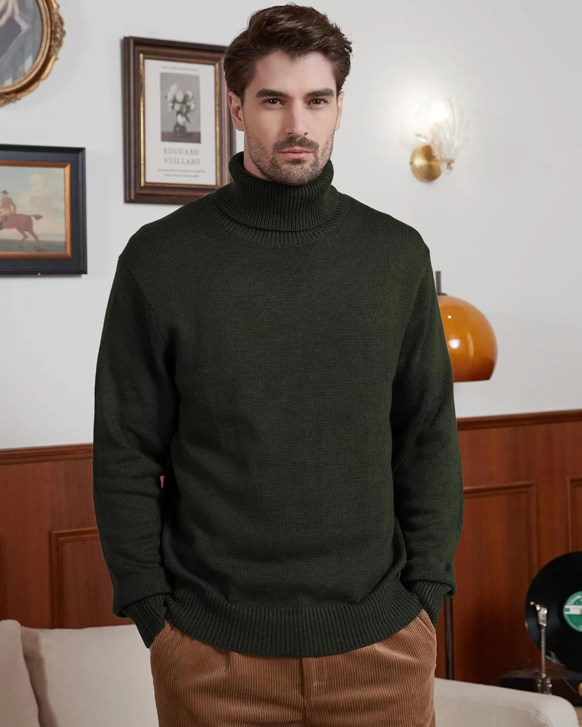 Kallspin Men's Turtleneck Sweaters Wool Blend Mid-Weight Highneck Pullover Sweaters