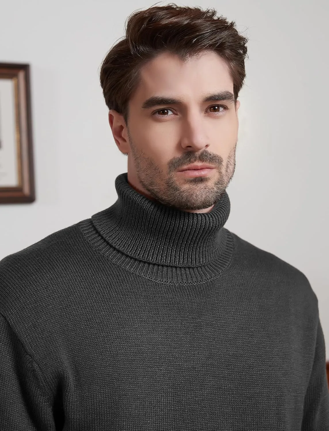 Kallspin Men's Turtleneck Sweaters Wool Blend Mid-Weight Highneck Pullover Sweaters