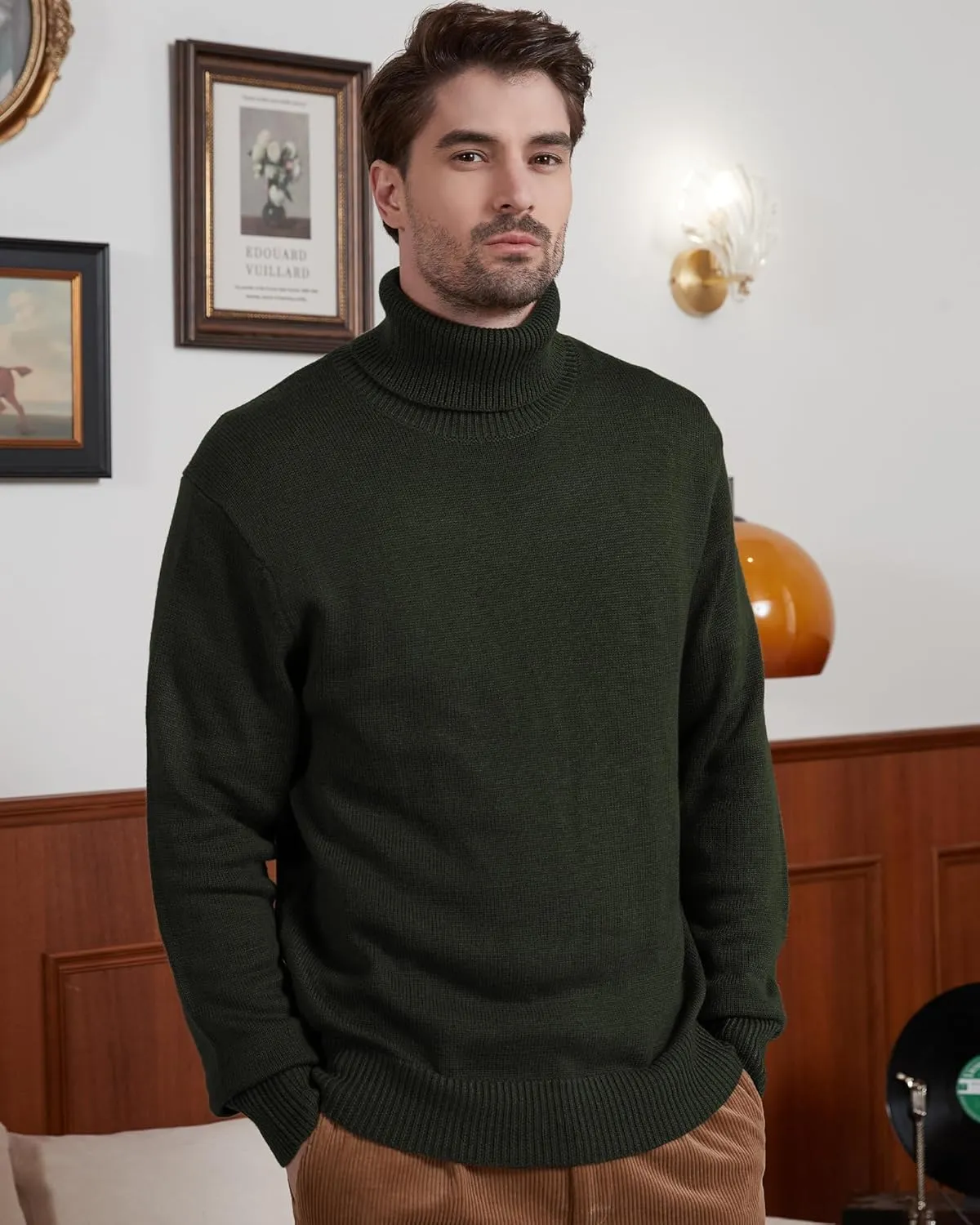 Kallspin Men's Turtleneck Sweaters Wool Blend Mid-Weight Highneck Pullover Sweaters