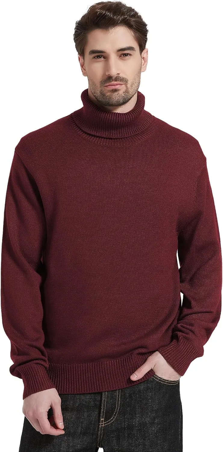 Kallspin Men's Turtleneck Sweaters Wool Blend Mid-Weight Highneck Pullover Sweaters