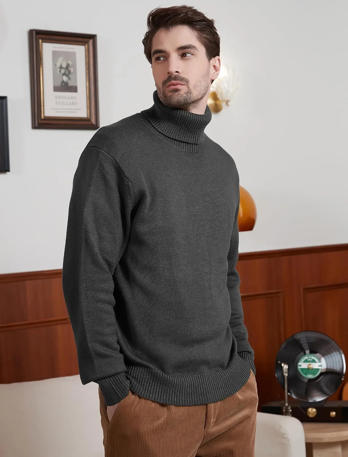 Kallspin Men's Turtleneck Sweaters Wool Blend Mid-Weight Highneck Pullover Sweaters